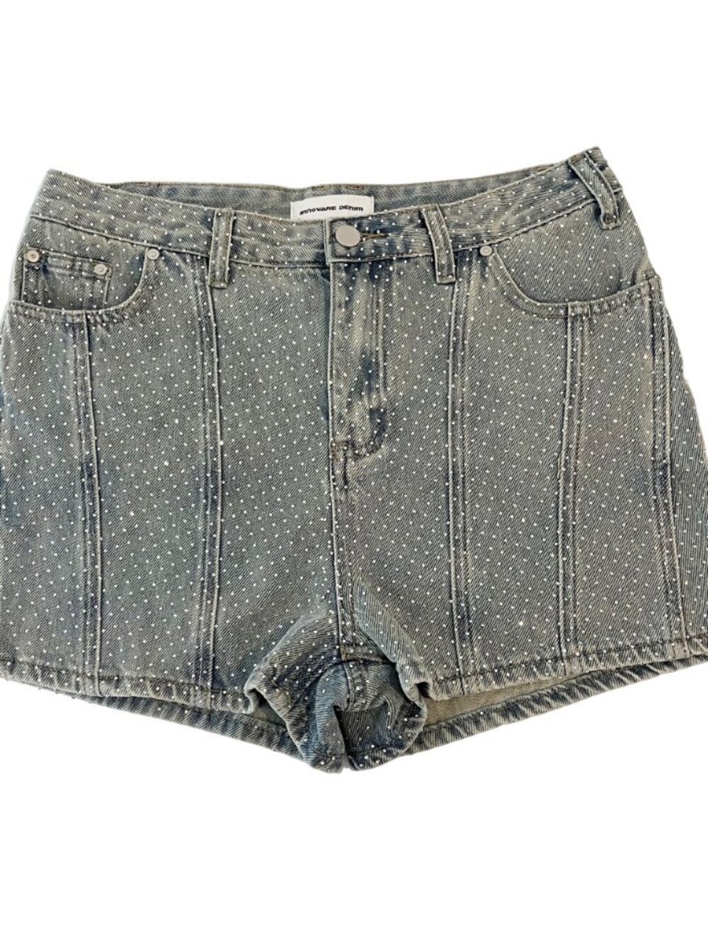 Innovare Denim Rhinestone Crystal Embellished High Rise Mini Shorts Size Medium